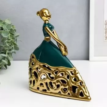 Сувенир керамика "Фрейлина - реверанс" тёмно-зелёный с золотом 20х19 см