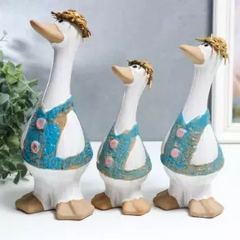 Сувенир керамика "Гуси в соломенных шляпах" набор 3 шт 21х8,5х7,5 27х10,5х9,5 27х11,5х10 см 736790