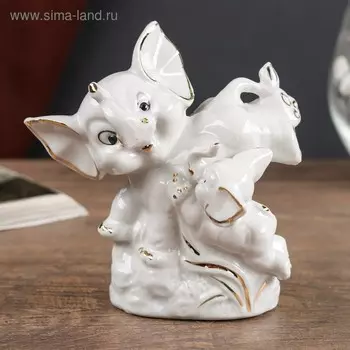 Сувенир керамика "Игры слонят" белые с золотом 10х6х10,2 см