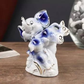 Сувенир керамика "Игры слонят" синие с золотом 10х6х10,2 см