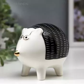 Сувенир керамика "Ёжик в очках" бело-чёрный с золотом 8,8х7,8х11 см
