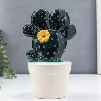 Сувенир керамика "Кактус в белом горшке - Опунция с цветком" 23х11х11 см