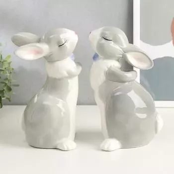 Сувенир керамика "Кролики милашки" серые МИКС 20х10х10,5 см