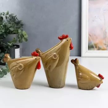 Сувенир керамика "Курочки - по зёрнышку" набор 3 шт 11х4х15 см