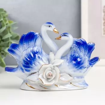 Сувенир керамика "Лебеди синие с розой" страза 9,5х5,5х13,5 см