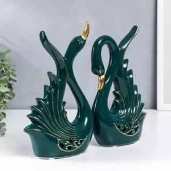 Сувенир керамика "Лебеди" тёмно-зелёный набор 2 шт 22х13 23х14 см