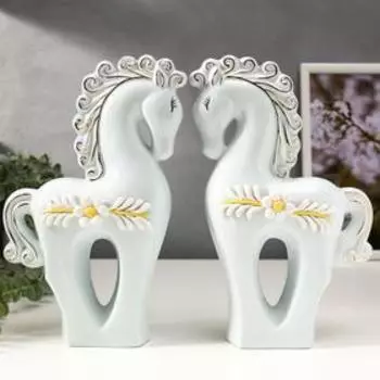 Сувенир керамика "Лошадки с незабудками" голубой набор 2 шт 25х15,5х6 см