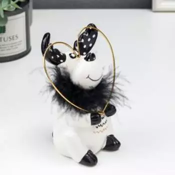 Сувенир керамика "Лосик с сердечком" бело-чёрный с золотом, пух 13,5х7,3х9,5 см