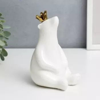 Сувенир керамика "Медведь в золотом цилидре, сидит" белый 15х10,5х9 см