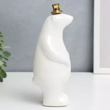 Сувенир керамика "Медведь в золотом цилидре, стоит" белый 21х8,5х7,5 см