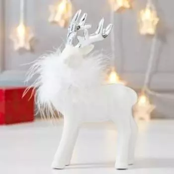 Сувенир керамика "Олень с пуховым ожерельем" серебро 20,5х8х11,5 см