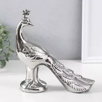 Сувенир керамика "Павлин" серебро 20,5х7х21,5 см