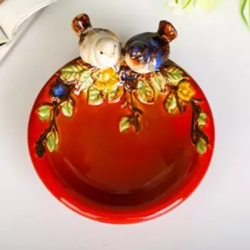 Сувенир керамика подставка "Птички на тарелочке" 7х13,5х14,5 см