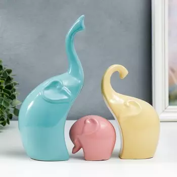 Сувенир керамика "Семья слонов" маршмеллоу набор 3 шт 7х6 15х6,5 23х7,5 см