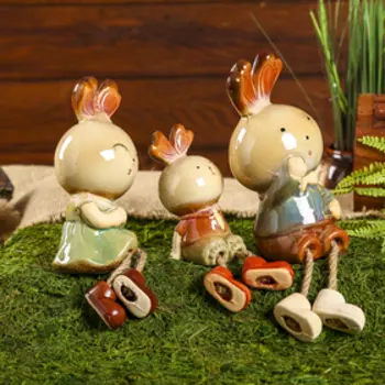 Сувенир керамика "Семья зайчат" набор 3 шт высота 15,5, 19 и 21,5 см