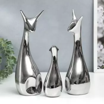 Сувенир керамика "Семья жирафиков" серебро набор 3 шт 15х5 25х7 25,5х9 см