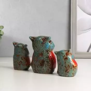 Сувенир керамика "Семейка сов" голубые с красным набор 3 шт 11,5х9,7х4,7 см
