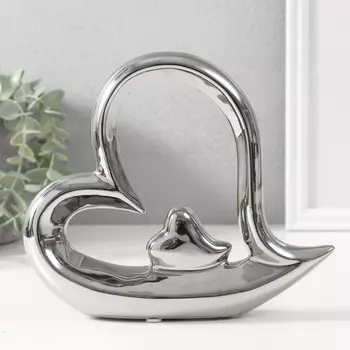 Сувенир керамика "Сердце в сердце" серебро 20,5х4х18 см