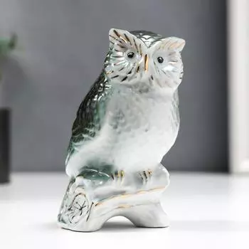 Сувенир керамика "Серый филин на ветке" с золотом 12х7,5х7 см
