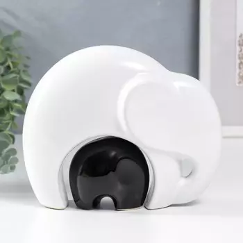 Сувенир керамика "Слон со слонёнком" бело- чёрный набор 2 шт h=16 см 18 см