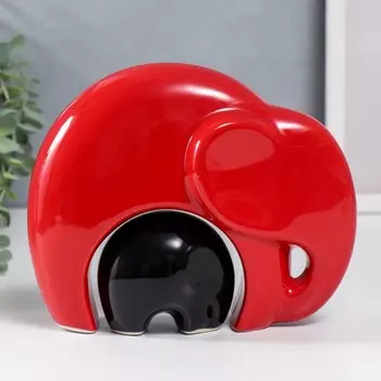 Сувенир керамика "Слон со слонёнком" красно- чёрный набор 2 шт h=16 см 18 см