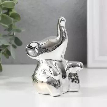 Сувенир керамика "Слоник сидит" серебро 4,5х5,5х10 см