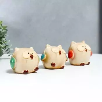 Сувенир керамика "Смешные совята" набор 3 шт 8х6,5х9,5 см