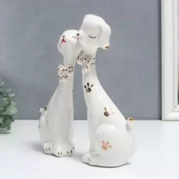 Сувенир керамика "Спящие пёсики с бантиками и лапками" белые набор 2 шт 19х6 20х6 см