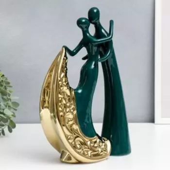 Сувенир керамика "Вальсирующая пара" тёмно-зелёный с золотом набор 2 шт 30,5х26 см