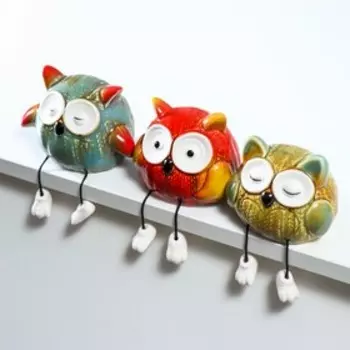 Сувенир керамика "Вязаные совята с длинными ножками" набор 3 шт 8х7,5х9,5 7,5х8х12 см