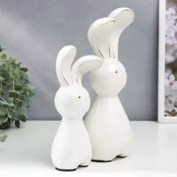 Сувенир керамика "Зайчата лопоухие" белые набор 2 шт 20х6х9,5 26,5х8х11,5 см