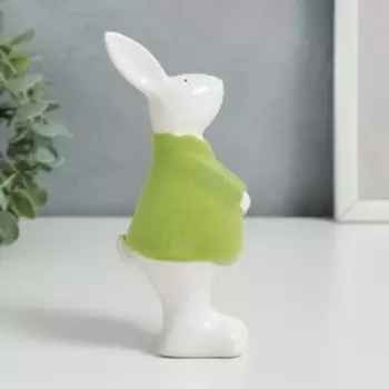 Сувенир керамика "Зайчик стеснительный" зелёный флок 14,8х5,2х6 см