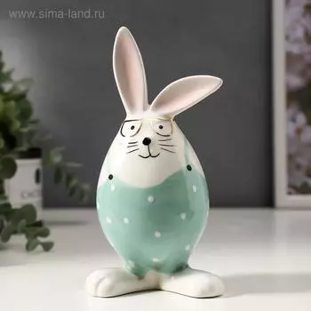Сувенир керамика "Зайчик в очках, в комбинезоне" бело-бирюзовый 16х6,7х8 см