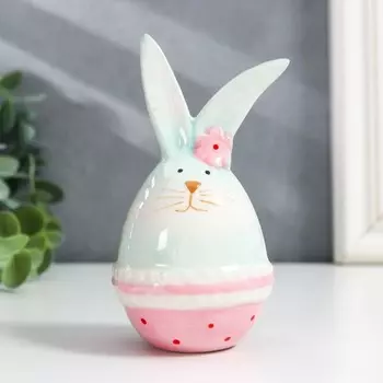 Сувенир керамика "Зайчонок - неваляшка с цветочком" голубой, 6х6х11,4 см