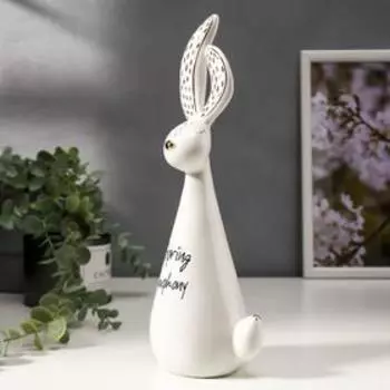 Сувенир керамика "Зайка - Весенняя симфония" бело-чёрный с золотом 27,5х7,5х9,2 см