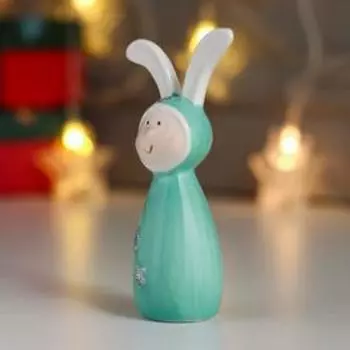 Сувенир керамика "Зайка в бирюзовом со звёздочками" 11х4х6 см