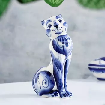 Сувенир гжель «Кошка Грация», бело-синий,керамика,