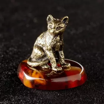 Сувенир "Кошка", латунь, янтарь