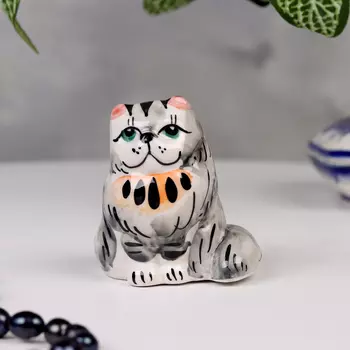 Сувенир гжель «Кошка сидячая», бело-синий,керамика,