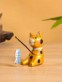 Сувенир «Кот рыбак», 367 см, дерево, золотой