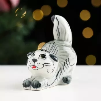 Сувенир «Котик», серый микс, гжель