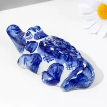 Сувенир «Крокодил», лежит, средний, 3 см, гжель