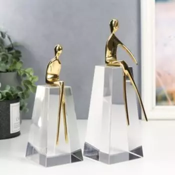 Сувенир латунь, стекло "Абстракция. Два силуэта" набор 2 шт 19,5х7х7 см 23х8х8 см