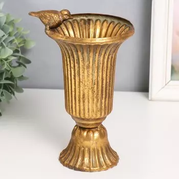 Сувенир металл "Вазон с птичкой" 12х14х22,5 см