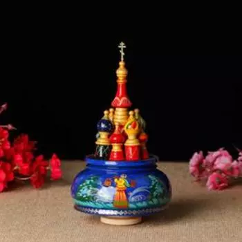 Сувенир музыкальный "Храм", тройка синяя , ручная роспись