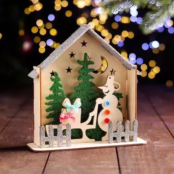 Сувенир "Новогодний лес", фанера, глиттер, микс