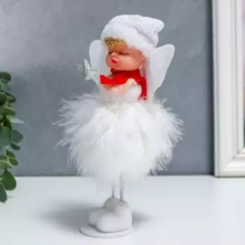 Сувенир пластик "Малышка-ангел со звёздочкой, пуховая юбка" белый 18х8 см