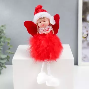 Сувенир пластик подвеска "Малышка-ангел с сердцем, пуховая юбка" красный 19х8 см