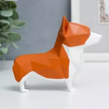 Сувенир полистоун 3D "Корги" бело-рыжий 9х10 см