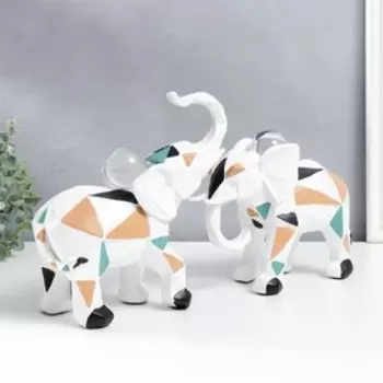 Сувенир полистоун 3D "Слоны с шаром. Цветная геометрия" набор 2 шт 18х10,5х24 25х10,5х24 см 733493